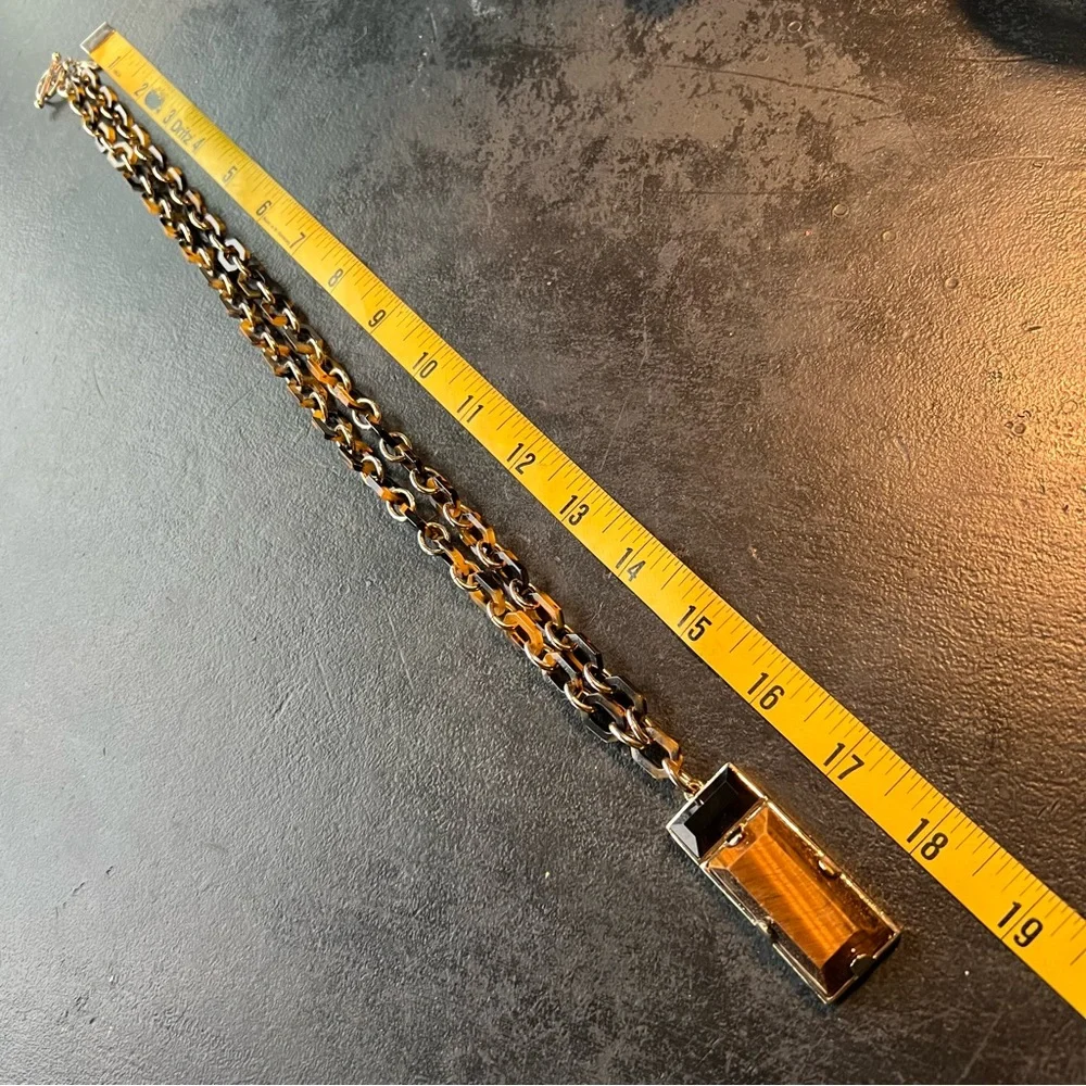 Funky Vintage Statement Pendant Necklace Gold Black Tiger Eye Retro Unisex - Picture 7 of 8